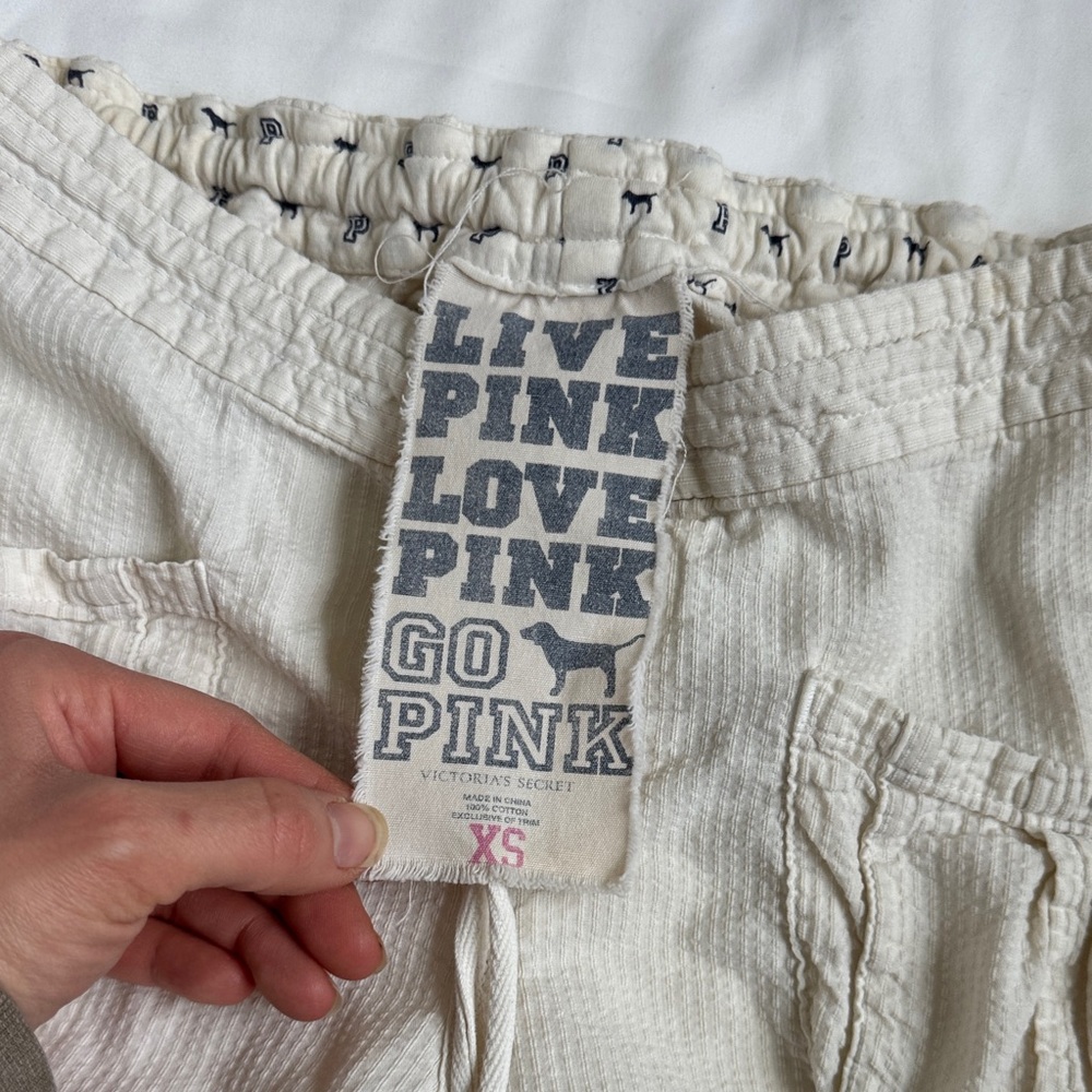 Victoria's Secret 90s Y2K Cream Lounge Pants with PINK Logo - Picture 8 of 11